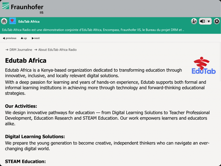 A series of individual screenshots showing how the Edutab DRM demo content is displayed on a tablet device.