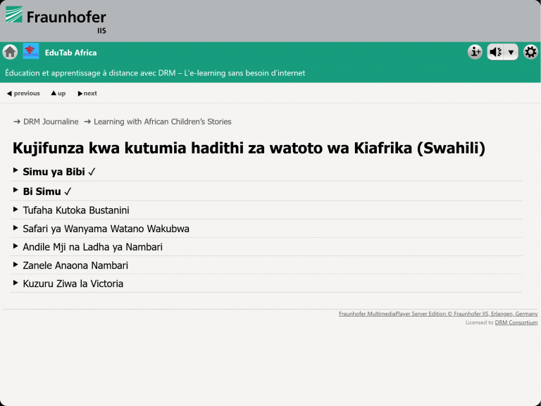 A series of individual screenshots showing how the Edutab DRM demo content is displayed on a tablet device.