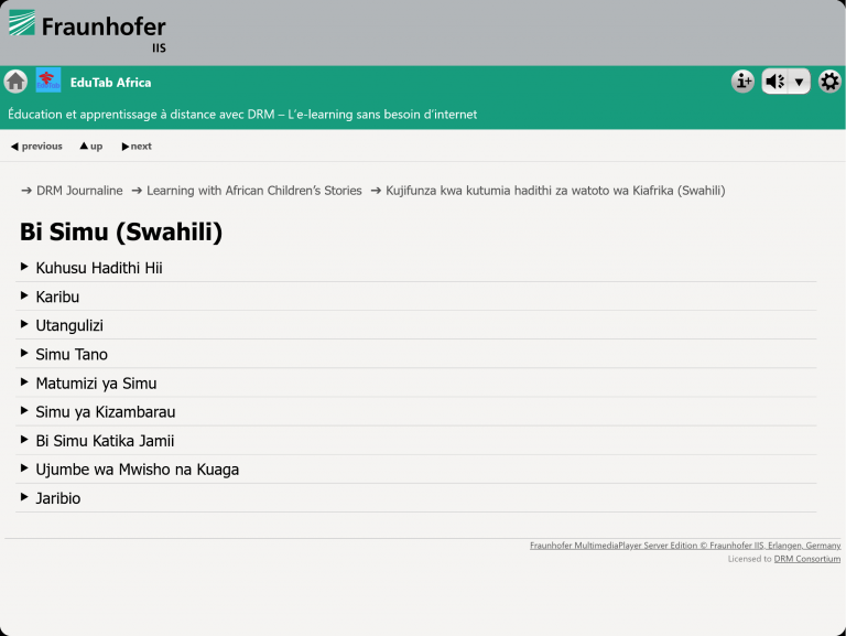 A series of individual screenshots showing how the Edutab DRM demo content is displayed on a tablet device.