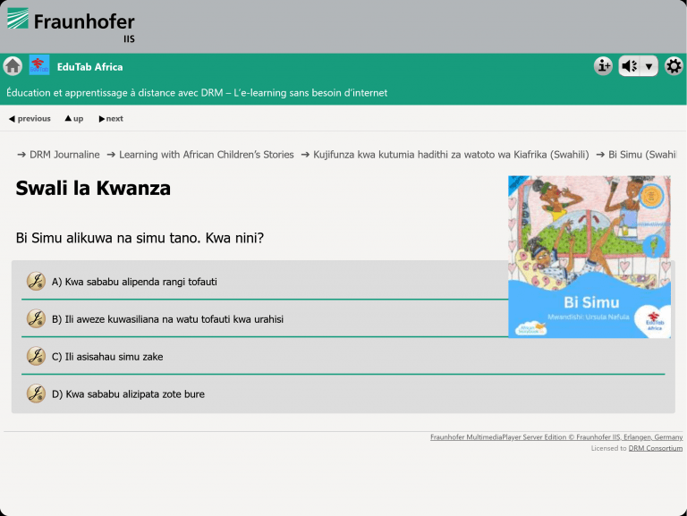 A series of individual screenshots showing how the Edutab DRM demo content is displayed on a tablet device.