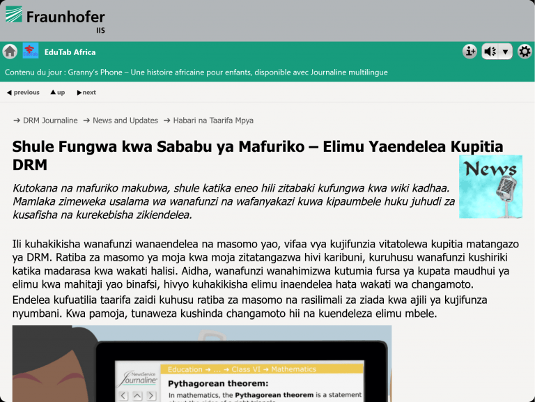 A series of individual screenshots showing how the Edutab DRM demo content is displayed on a tablet device.