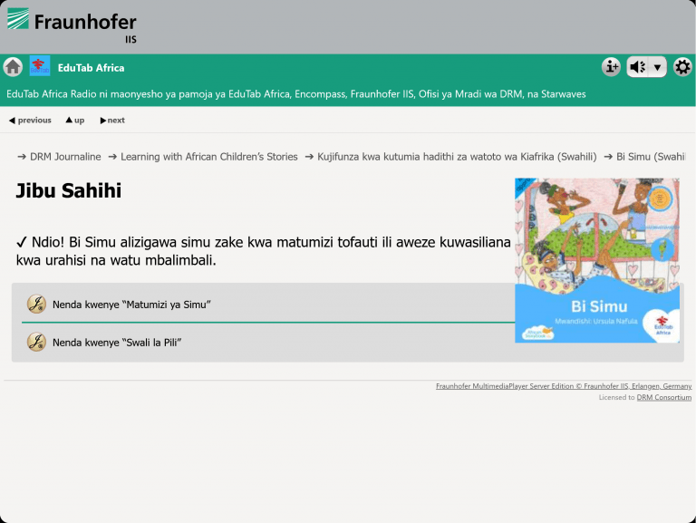 A series of individual screenshots showing how the Edutab DRM demo content is displayed on a tablet device.